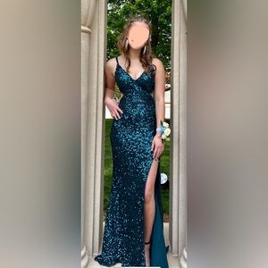 Paul Rehki emerald sequin prom dress sz 0
